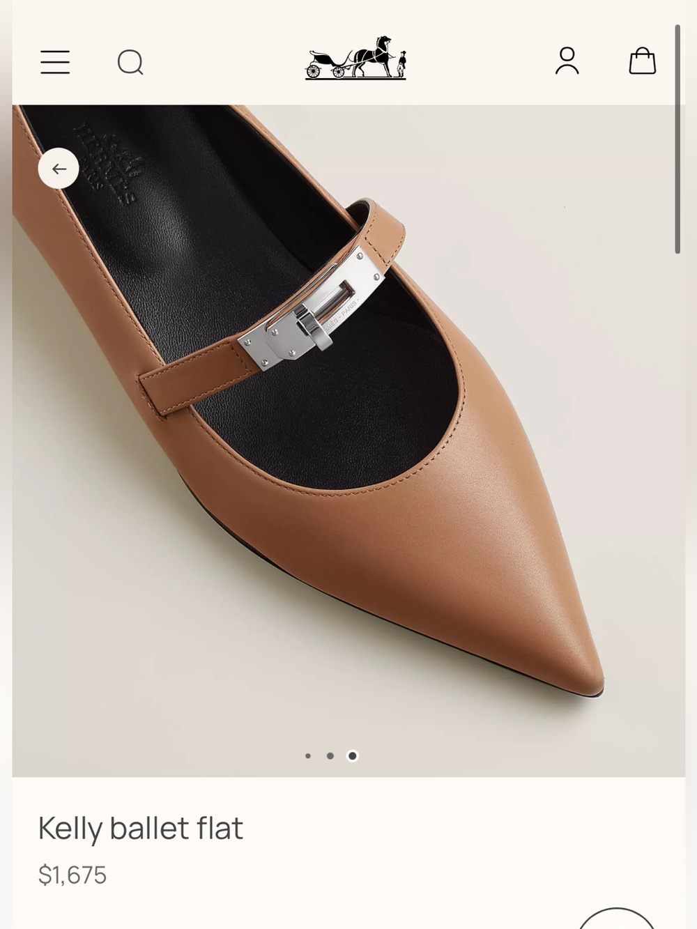 Hermes Women's Kelly Pointed Toe Ballet Flats Leather Size 38 / 8